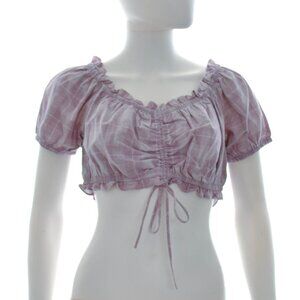 NWT Forever 21 Lilac Top Ruffled Trim Plaid Crop Top